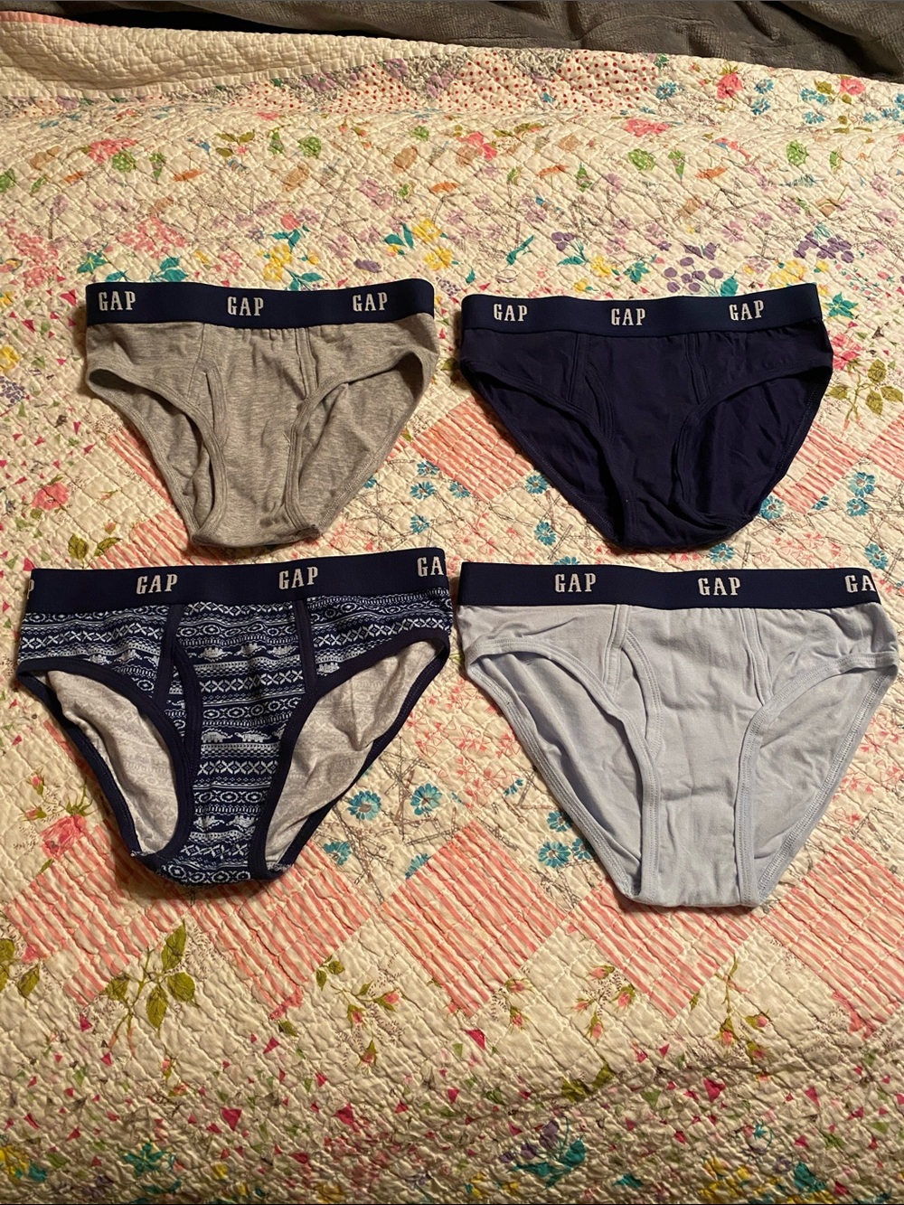 GAP boys 4-Pack Briefs in Navy, Light Blue & Gray size xl nwot